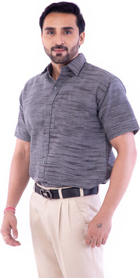 DESHBANDHU KHADI Men Self Design Casual Grey Shirt