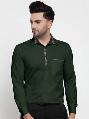 Webric Men Printed Formal Dark Green Shirt