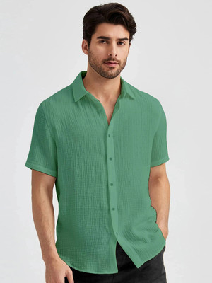 Webric Men Self Design Casual Light Green Shirt