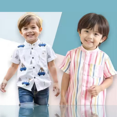 PRAMUKH FASHION HUB Boys Printed Casual White Shirt(Pack of 2)