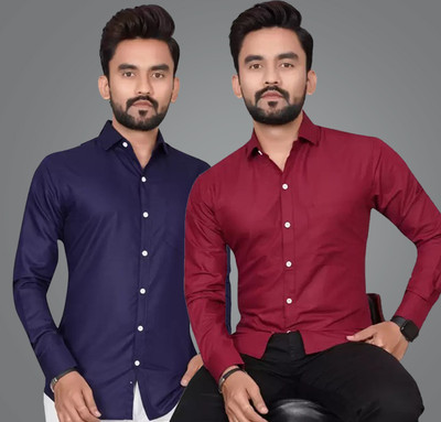 CHEAPSHIRTS Men Solid Formal Multicolor Shirt(Pack of 2)