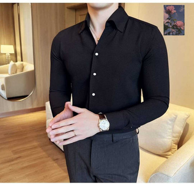 Typetron Fashion Men Solid Formal Black Shirt