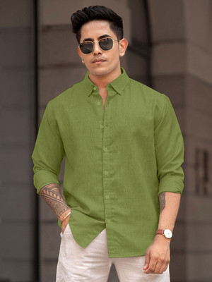 Yanthi Trend Men Self Design Casual Light Green Shirt