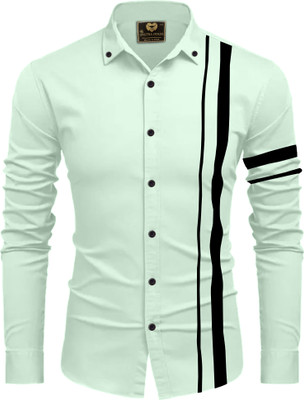 VASTRAHOUSE Men Striped Casual Light Green, Black Shirt