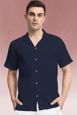 A Metron Men Self Design Casual Dark Blue Shirt