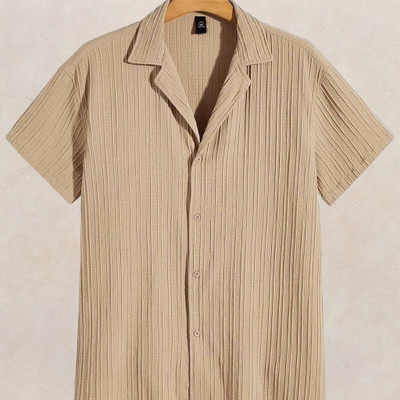 Look Trendy Men Self Design Casual Beige Shirt