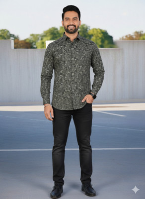 ALVIN ENTERPRISE Men Printed Casual Grey Shirt