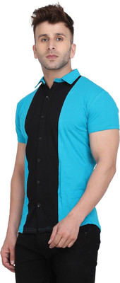 GEUM Men Solid Formal Light Green, Black Shirt