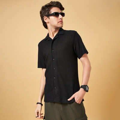 YU by Pantaloons Men Self Design Casual Black Shirt