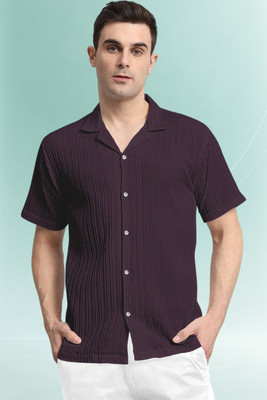 A Dearise Trend Men Self Design Casual Purple Shirt