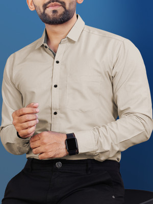 VeBNoR Men Solid Formal Beige Shirt