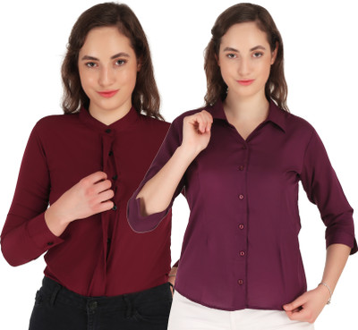 HEAVENS CREATIONS Women Solid Formal Maroon, Purple Shirt(Pack of 2)