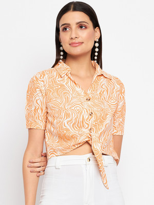 DUKE Women Printed Casual Orange Shirt