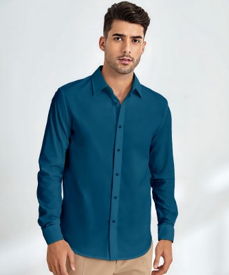 Webric Men Solid Casual Blue Shirt