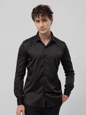 Snitch Men Solid Casual Black Shirt