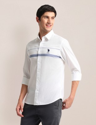 U.S. POLO ASSN. Men Striped Casual White Shirt