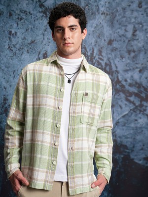 LOCOMOTIVE Men Checkered Casual Green Shirt