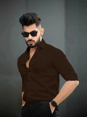 Vyzer Men Solid Formal Khaki Shirt