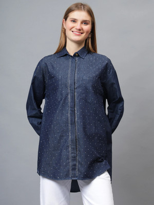 Fashion Gaiia Women Printed Formal Blue Shirt