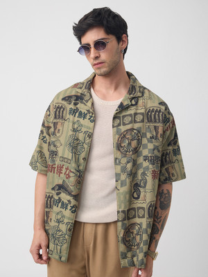 The Souled Store Men Graphic Print Casual Green Shirt