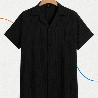 A Dearise Trend Men Self Design Casual Black Shirt