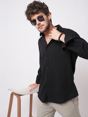 VASTRADO Men Self Design Casual Black Shirt