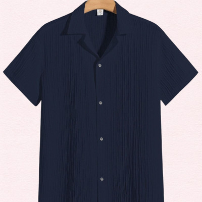 SHIRTWALA Men Self Design Casual Dark Blue Shirt