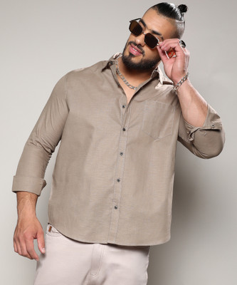 Instafab Plus Men Self Design Casual Brown Shirt