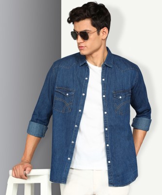 KUONS AVENUE Men Solid Casual Blue Shirt
