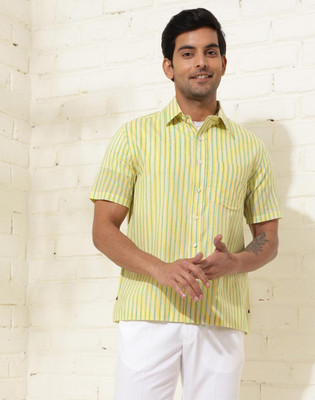Fabindia Men Printed Casual Yellow Shirt
