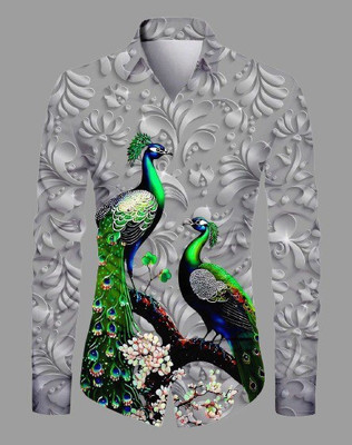 SHIV FASHION Men Printed Formal Grey Shirt