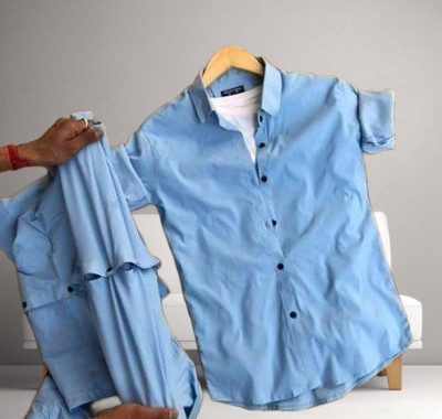 GCFAB Men Solid Casual Light Blue Shirt