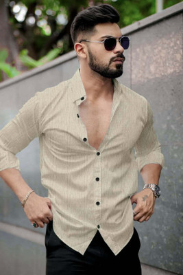 DIGIMI Men Solid Casual Beige Shirt