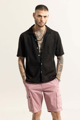 Snitch Men Self Design Casual Black Shirt