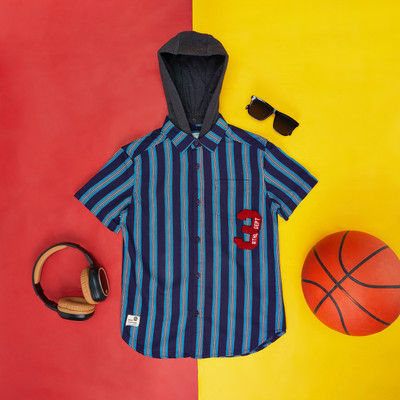 Pantaloons Junior Boys Striped Casual Dark Blue Shirt