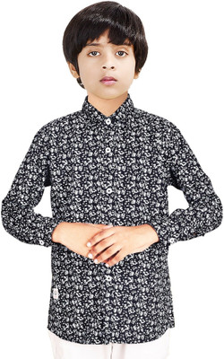 crane Boys Printed Casual Black Shirt