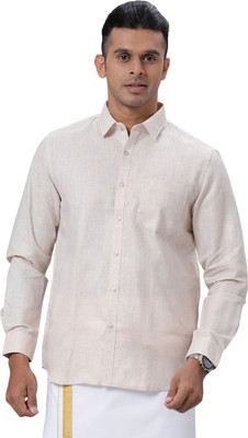 Ramraj Cotton Men Self Design Casual Cream Shirt