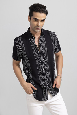 Snitch Men Printed Casual Black Shirt