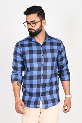 BLEZZA Men Checkered Casual Blue Shirt