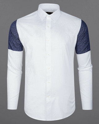 french crown Men Color Block Casual White, Blue Shirt