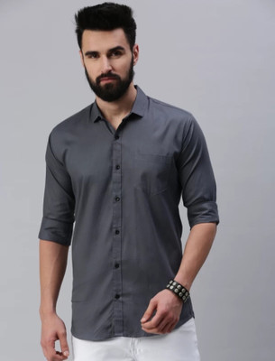 Indi Hemp Men Solid Casual Grey Shirt