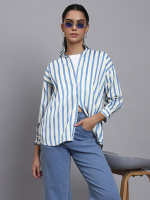 EKASYA Women Striped Casual Blue Shirt
