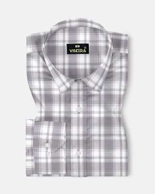 VISCERA Men Printed Formal Grey, White Shirt