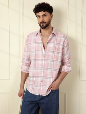 WROGN Men Checkered Casual Pink Shirt