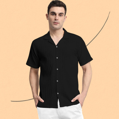 A Rodeiz Men Self Design Casual Black Shirt