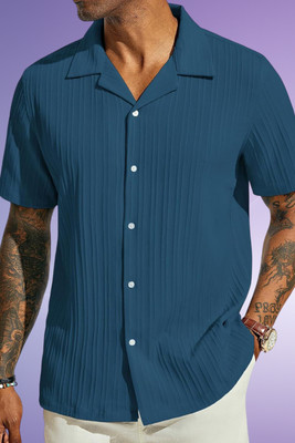 A Metron Men Self Design Casual Blue Shirt