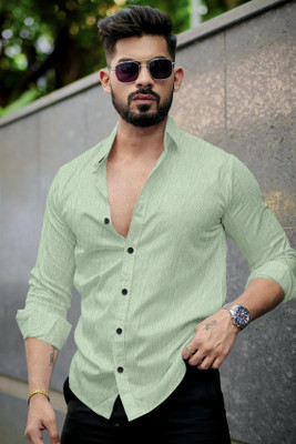 VELLOSTA Men Self Design Casual Light Green Shirt