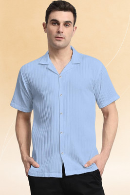 A DEEMOON TREND Men Solid Casual Light Blue Shirt