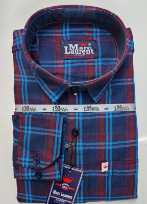 Marc Laurent Men Checkered Casual Maroon, Dark Blue Shirt