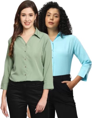 FUNDAY FASHION Women Solid Casual Light Blue, Light Green Shirt(Pack of 2)